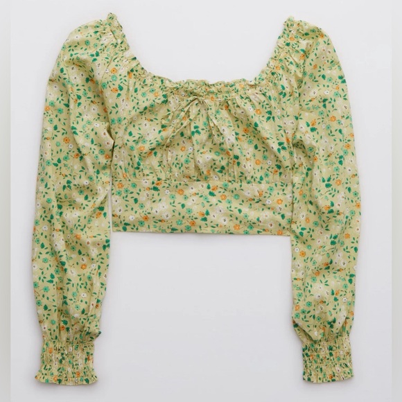 Aerie Yellow Floral Crop Blouse & Skort Outfit Set - Picture 2 of 4